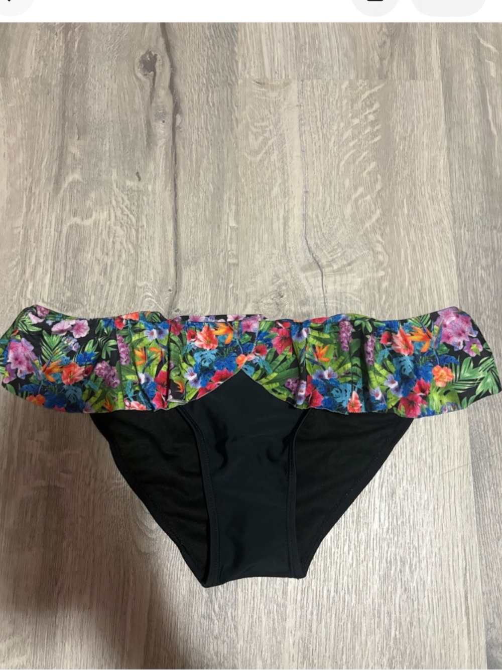 3 for $14 bp Black Bikini Bottom with Floral Ruffle Waistband size small